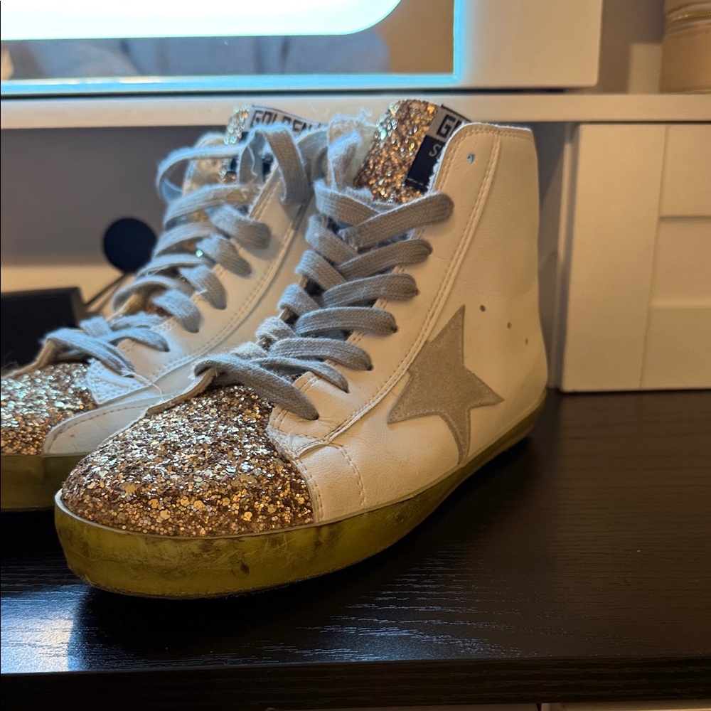 Golden Goose Gold Glitter High-Top Sneakers